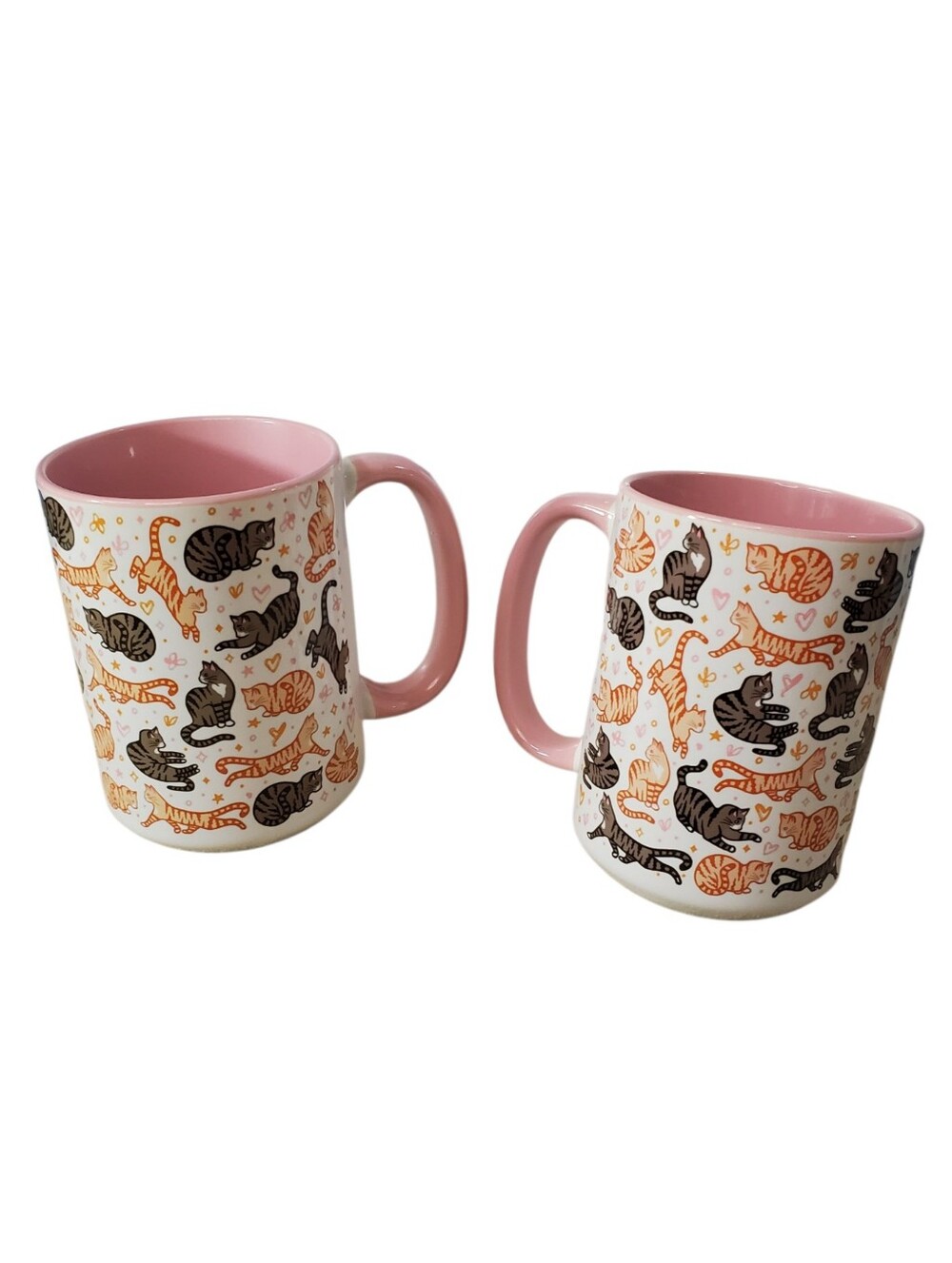 Orca Coatings Pink Interior Cat Pattern Ceramic Mug Set Of 2